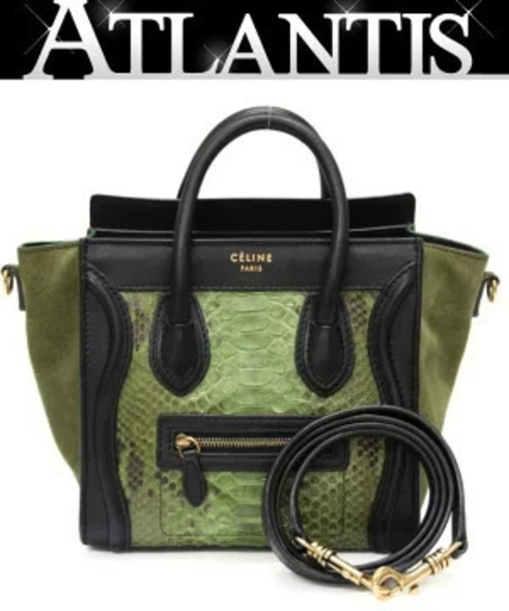 Celine Luggage Tote Shopper Bag Python x Leather Green